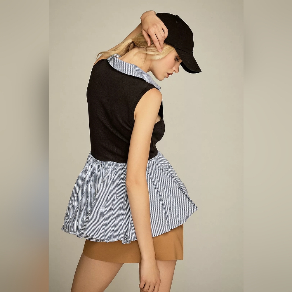 💖💖 NWT Anthropologie Pernille Rosenkilde Peplum Polo White And Blue Size XL